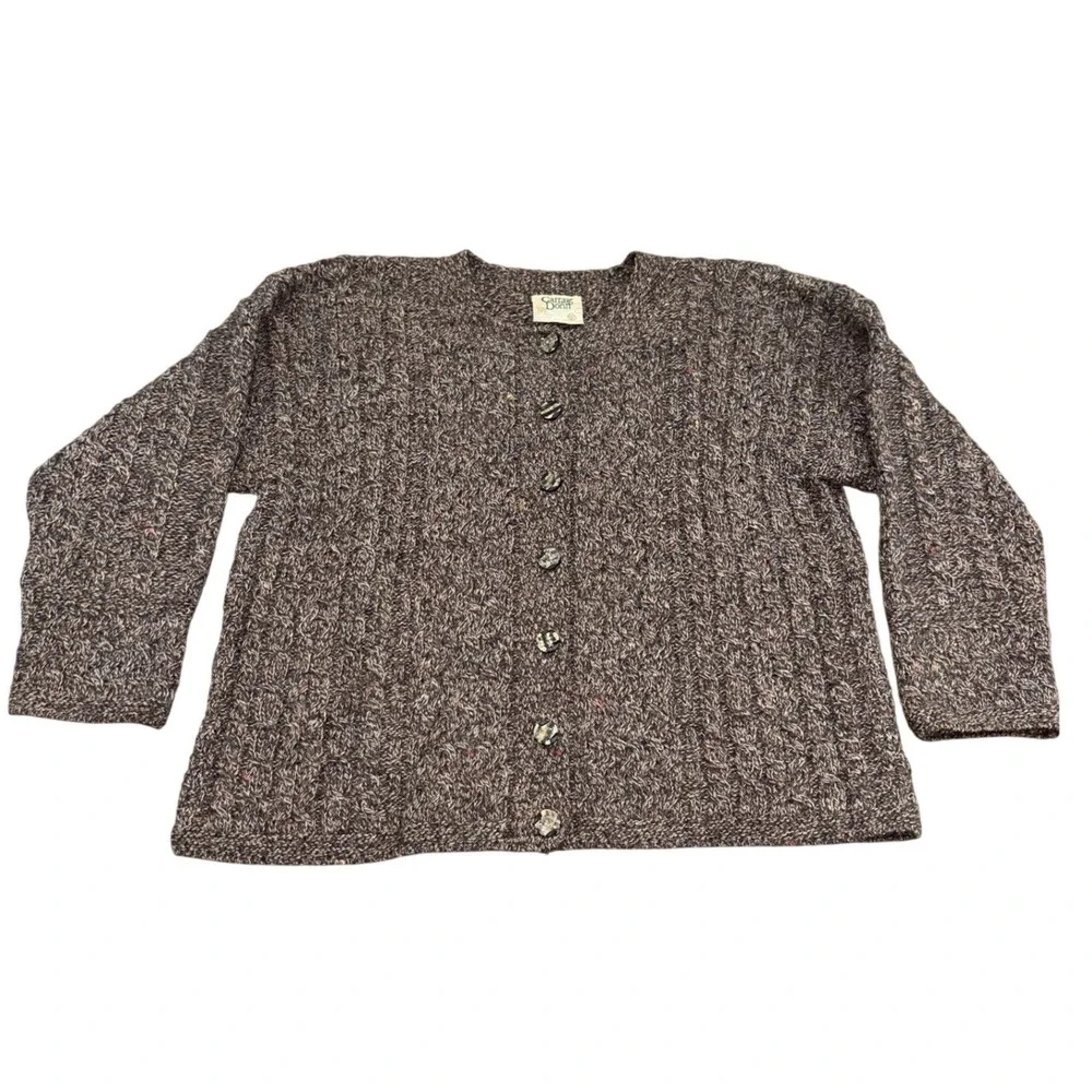 Vintage Carraig Donn Aran Sweater Womens Large Brown Wool Irish Cardigan Button